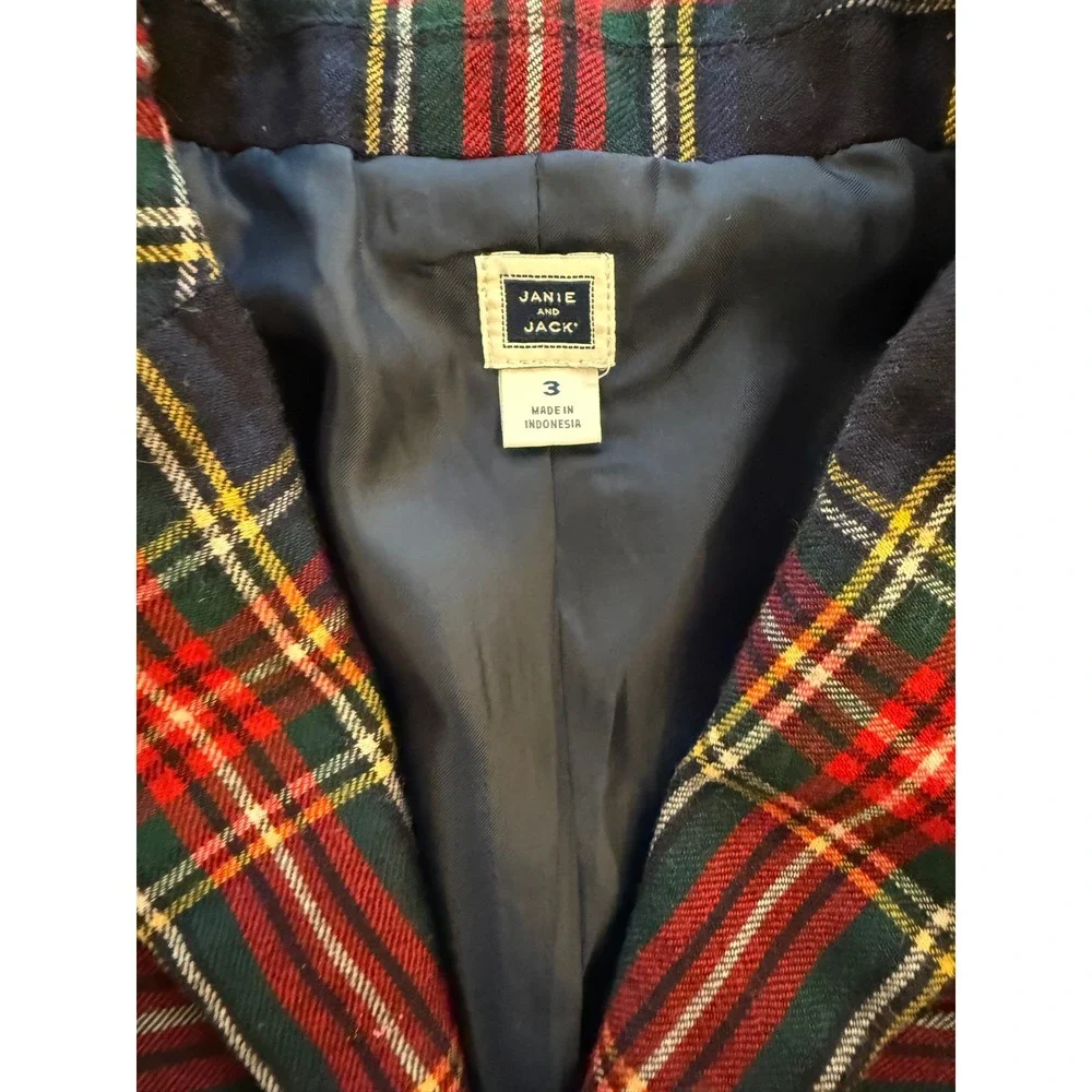 Janie and Jack Toddler Tartan Blazer Boys Size 3 Navy Plaid Two-Button Jacket - Picture 4 of 10